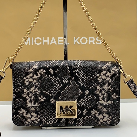 Michael Kors Sonia Medium Snake Embossed Shoulder Crossbody Bag Black color - Picture 2 of 16